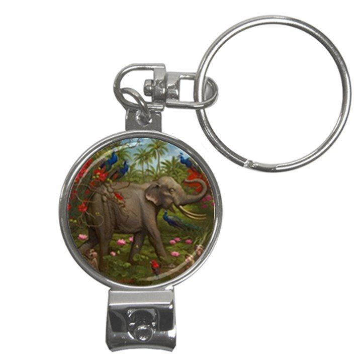 Jungle Of Happiness Painting Peacock Elephant Nail Clippers Key Chain