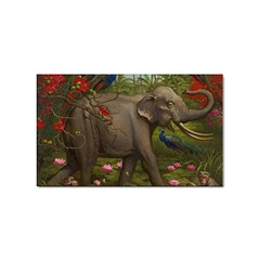 Jungle Of Happiness Painting Peacock Elephant Sticker (rectangular) by Cemarart