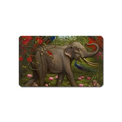 Jungle Of Happiness Painting Peacock Elephant Magnet (name Card) by Cemarart