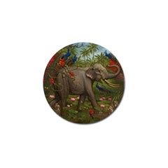 Jungle Of Happiness Painting Peacock Elephant Golf Ball Marker by Cemarart