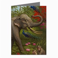 Jungle Of Happiness Painting Peacock Elephant Greeting Cards (pkg Of 8) by Cemarart