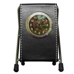 Jungle Of Happiness Painting Peacock Elephant Pen Holder Desk Clock by Cemarart