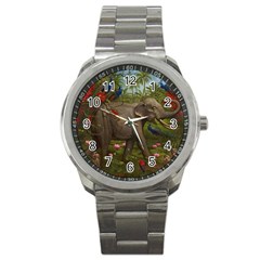 Jungle Of Happiness Painting Peacock Elephant Sport Metal Watch by Cemarart