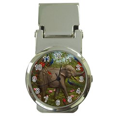 Jungle Of Happiness Painting Peacock Elephant Money Clip Watches by Cemarart