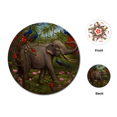 Jungle Of Happiness Painting Peacock Elephant Playing Cards Single Design (round) by Cemarart