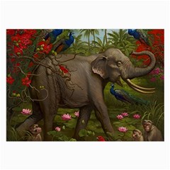 Jungle Of Happiness Painting Peacock Elephant Large Glasses Cloth (2 Sides) by Cemarart