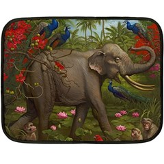 Jungle Of Happiness Painting Peacock Elephant Fleece Blanket (mini) by Cemarart