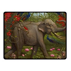 Jungle Of Happiness Painting Peacock Elephant Fleece Blanket (small) by Cemarart