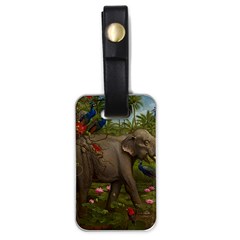 Jungle Of Happiness Painting Peacock Elephant Luggage Tag (one Side) by Cemarart