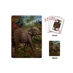 Jungle Of Happiness Painting Peacock Elephant Playing Cards Single Design (mini) by Cemarart