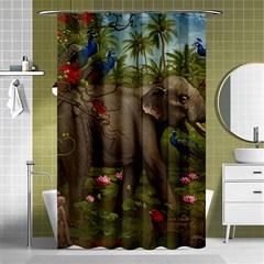 Jungle Of Happiness Painting Peacock Elephant Shower Curtain 48  X 72  (small)  by Cemarart