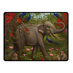 Jungle Of Happiness Painting Peacock Elephant Two Sides Fleece Blanket (small) by Cemarart