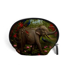 Jungle Of Happiness Painting Peacock Elephant Accessory Pouch (small) by Cemarart