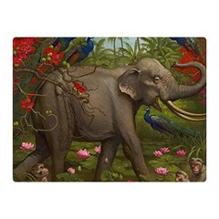 Jungle Of Happiness Painting Peacock Elephant Two Sides Premium Plush Fleece Blanket (mini) by Cemarart