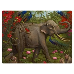 Jungle Of Happiness Painting Peacock Elephant Premium Plush Fleece Blanket (extra Small) by Cemarart