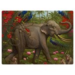 Jungle Of Happiness Painting Peacock Elephant Two Sides Premium Plush Fleece Blanket (Extra Small) 40 x30  Blanket Front