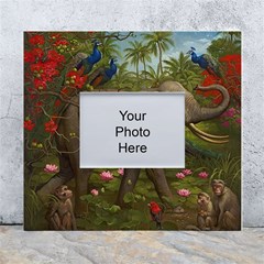 Jungle Of Happiness Painting Peacock Elephant White Wall Photo Frame 5  X 7  by Cemarart