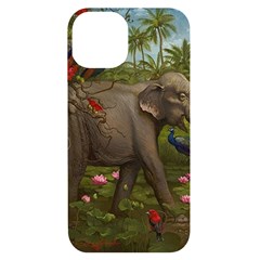 Jungle Of Happiness Painting Peacock Elephant Iphone 14 Black Uv Print Case by Cemarart