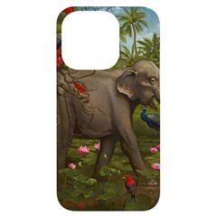 Jungle Of Happiness Painting Peacock Elephant Iphone 14 Pro Black Uv Print Case by Cemarart