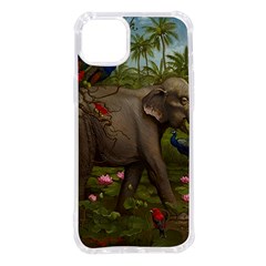 Jungle Of Happiness Painting Peacock Elephant Iphone 14 Plus Tpu Uv Print Case by Cemarart