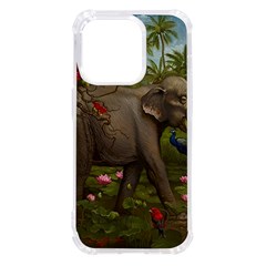 Jungle Of Happiness Painting Peacock Elephant Iphone 14 Pro Tpu Uv Print Case by Cemarart