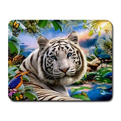 White Tiger Peacock Animal Fantasy Water Summer Small Mousepad by Cemarart