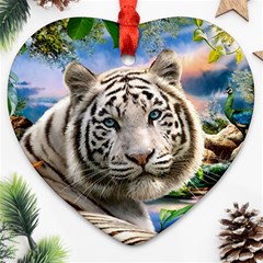 White Tiger Peacock Animal Fantasy Water Summer Ornament (heart)