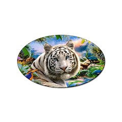 White Tiger Peacock Animal Fantasy Water Summer Sticker (oval) by Cemarart