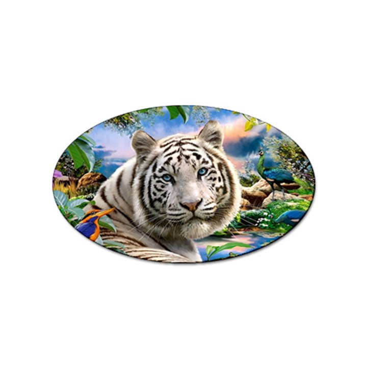 White Tiger Peacock Animal Fantasy Water Summer Sticker (Oval)