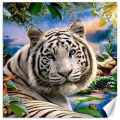 White Tiger Peacock Animal Fantasy Water Summer Canvas 20  X 20  by Cemarart