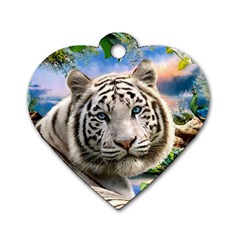 White Tiger Peacock Animal Fantasy Water Summer Dog Tag Heart (one Side) by Cemarart