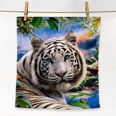 White Tiger Peacock Animal Fantasy Water Summer Face Towel by Cemarart