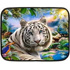 White Tiger Peacock Animal Fantasy Water Summer Fleece Blanket (mini) by Cemarart