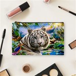 White Tiger Peacock Animal Fantasy Water Summer Cosmetic Bag (Medium) Front