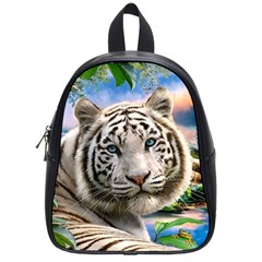 White Tiger Peacock Animal Fantasy Water Summer School Bag (small) by Cemarart