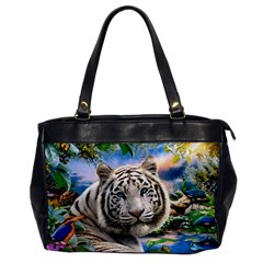 White Tiger Peacock Animal Fantasy Water Summer Oversize Office Handbag by Cemarart