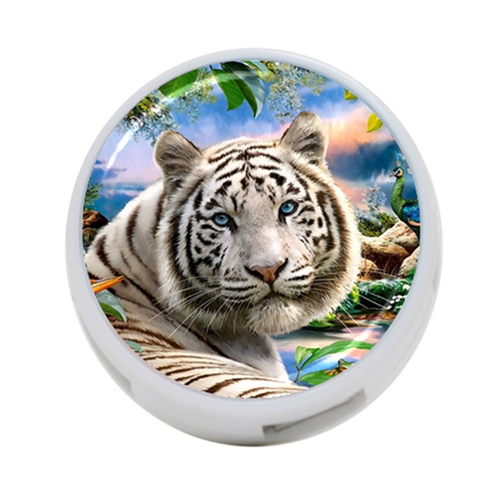 White Tiger Peacock Animal Fantasy Water Summer 4-Port USB Hub (One Side)