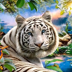 White Tiger Peacock Animal Fantasy Water Summer Play Mat (rectangle) by Cemarart