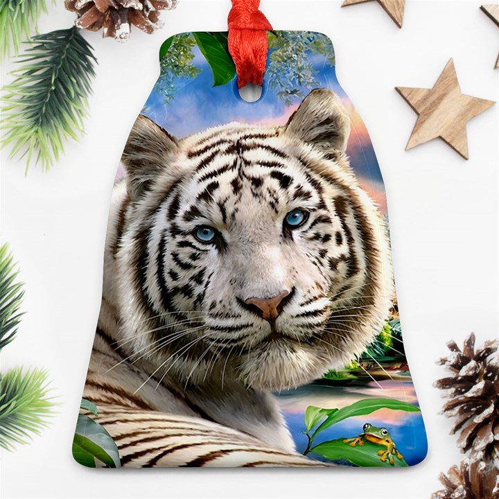 White Tiger Peacock Animal Fantasy Water Summer Ornament (Bell)