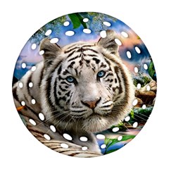 White Tiger Peacock Animal Fantasy Water Summer Round Filigree Ornament (two Sides) by Cemarart