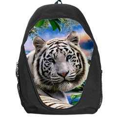 White Tiger Peacock Animal Fantasy Water Summer Backpack Bag by Cemarart