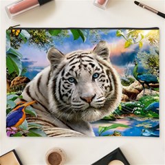 White Tiger Peacock Animal Fantasy Water Summer Cosmetic Bag (xxxl) by Cemarart