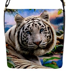 White Tiger Peacock Animal Fantasy Water Summer Flap Closure Messenger Bag (s) by Cemarart