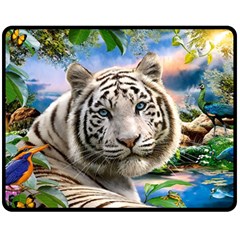 White Tiger Peacock Animal Fantasy Water Summer Two Sides Fleece Blanket (medium) by Cemarart