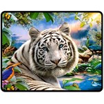 White Tiger Peacock Animal Fantasy Water Summer Two Sides Fleece Blanket (Medium) 58.8 x47.4  Blanket Back