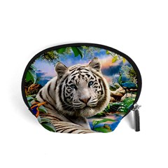 White Tiger Peacock Animal Fantasy Water Summer Accessory Pouch (small) by Cemarart