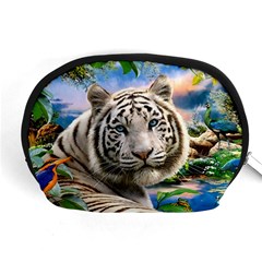 White Tiger Peacock Animal Fantasy Water Summer Accessory Pouch (medium) by Cemarart