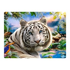 White Tiger Peacock Animal Fantasy Water Summer Two Sides Premium Plush Fleece Blanket (mini) by Cemarart