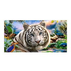 White Tiger Peacock Animal Fantasy Water Summer Satin Wrap 35  X 70  by Cemarart