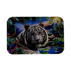 White Tiger Peacock Animal Fantasy Water Summer Open Lid Metal Box (silver)   by Cemarart